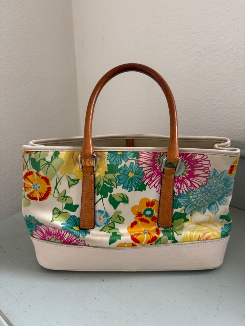 2002Vintage Y2K Coach Hamptons Floral Tote 7746, Printed Canvas and Vachetta - Picture 9 of 12